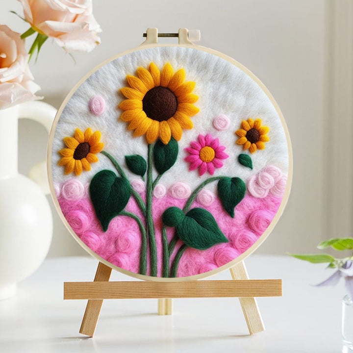 Golden Sunflower Blooming Gently Wool Needle Felting Painting Kit