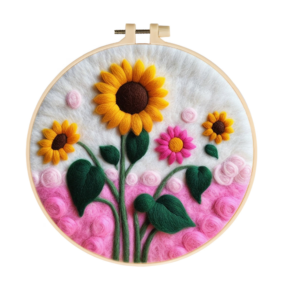 Golden Sunflower Blooming Gently Wool Needle Felting Painting Kit