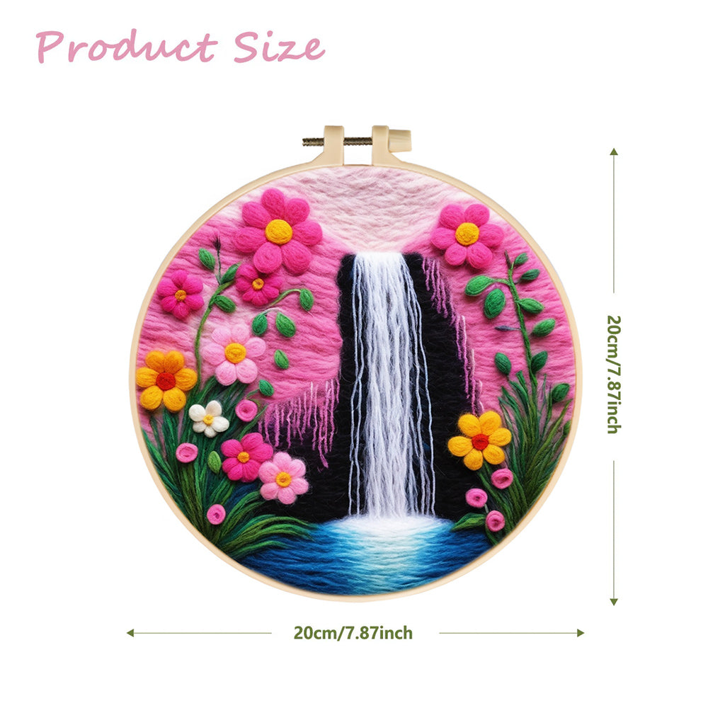 Soft Waterfall Flowing Through Flowers Wool Needle Felting Painting Kit