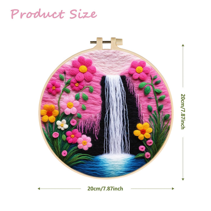 Soft Waterfall Flowing Through Flowers Wool Needle Felting Painting Kit