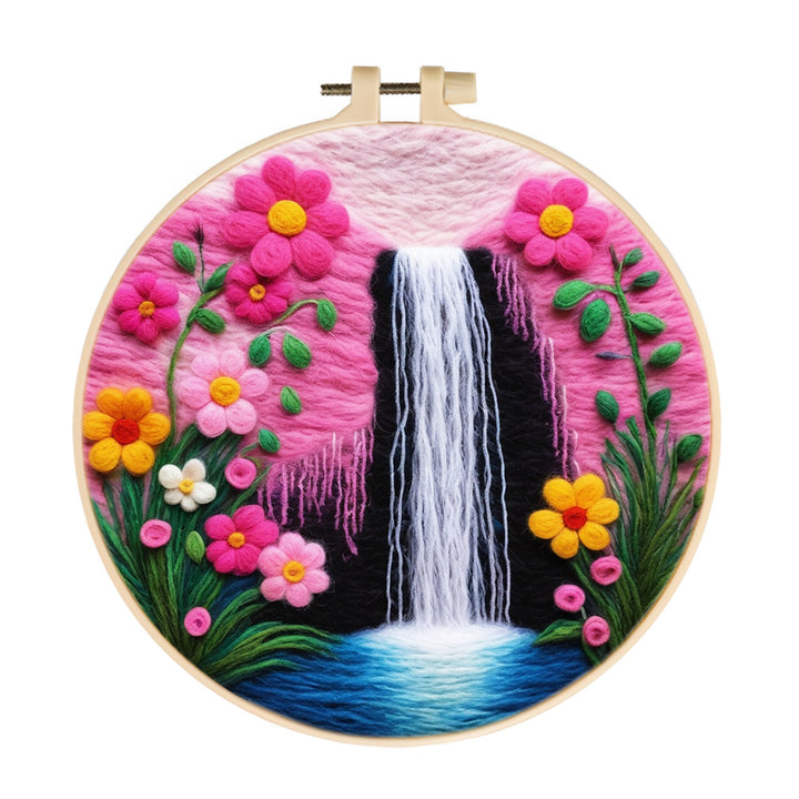 Soft Waterfall Flowing Through Flowers Wool Needle Felting Painting Kit