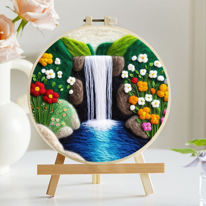 Green Hills Framing Flowing Waterfall Wool Needle Felting Painting Kit