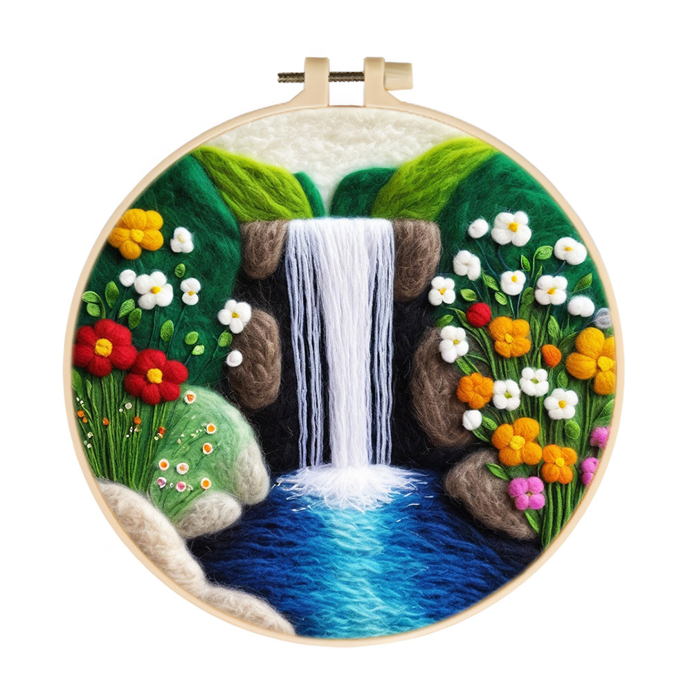 Green Hills Framing Flowing Waterfall Wool Needle Felting Painting Kit