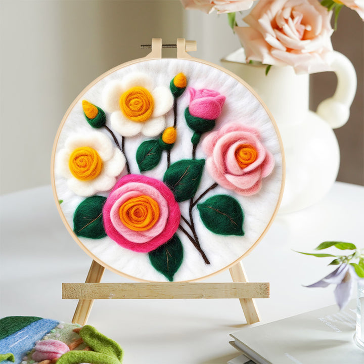 Pink and Yellow Roses Wool Needle Felting Painting Kit