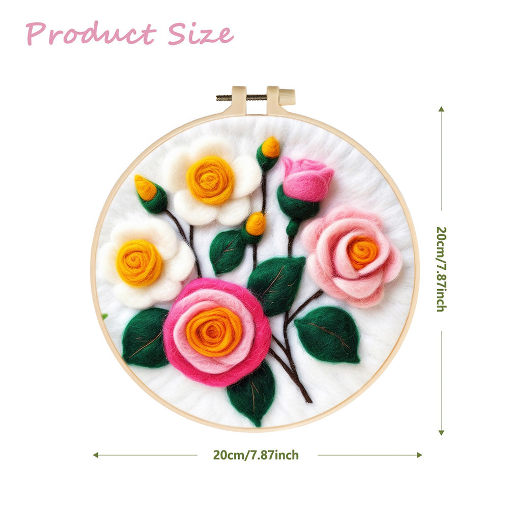 Pink and Yellow Roses Wool Needle Felting Painting Kit