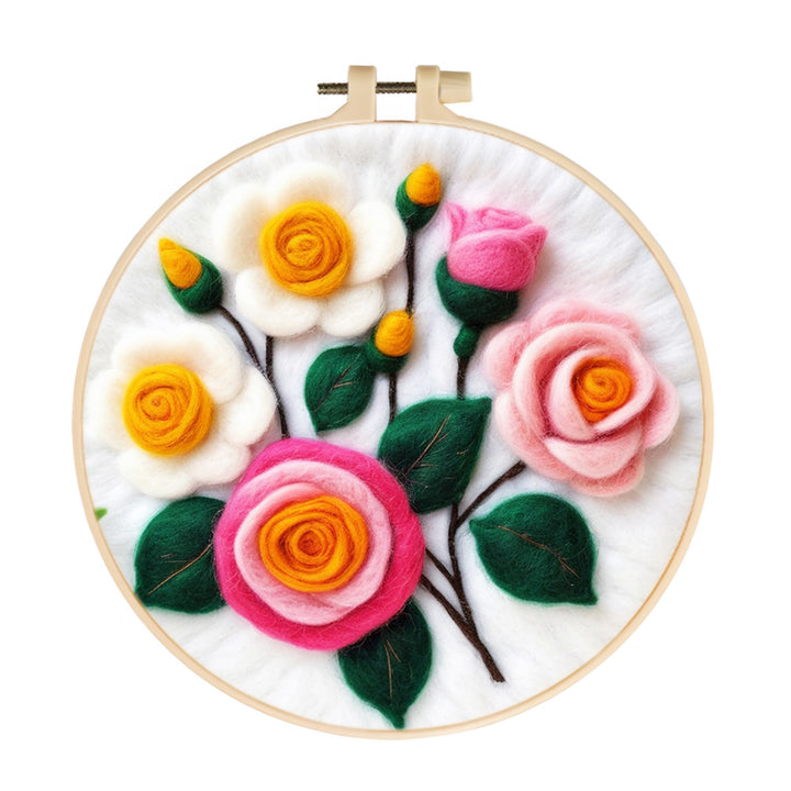Pink and Yellow Roses Wool Needle Felting Painting Kit