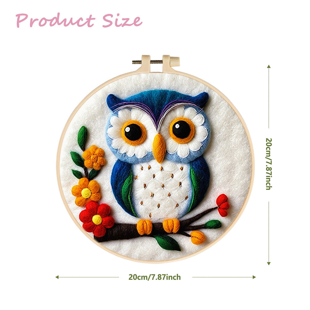 Owl Sitting on a Branch with Vibrant Blooms Wool Needle Felting Painting Kit