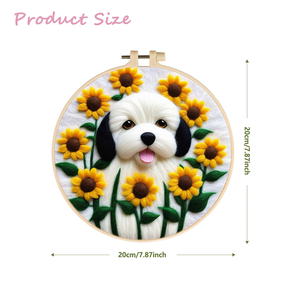 Charming Dog in a Field of Sunflowers Wool Needle Felting Painting Kit