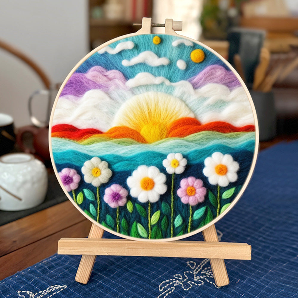 Colorful Clouds and Flowers Wool Needle Felting Painting Kit