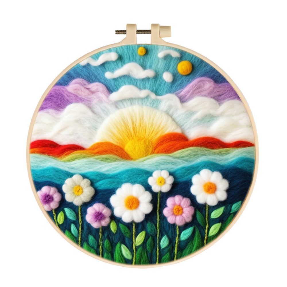 Colorful Clouds and Flowers Wool Needle Felting Painting Kit