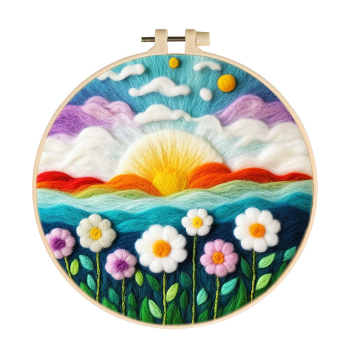 Colorful Clouds and Flowers Wool Needle Felting Painting Kit