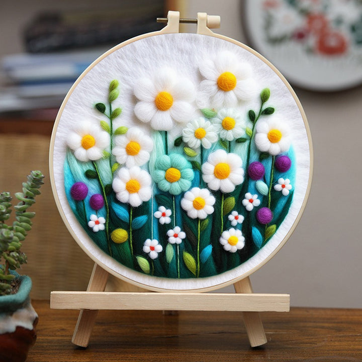 Lush White Wildflowers Wool Needle Felting Painting Kit