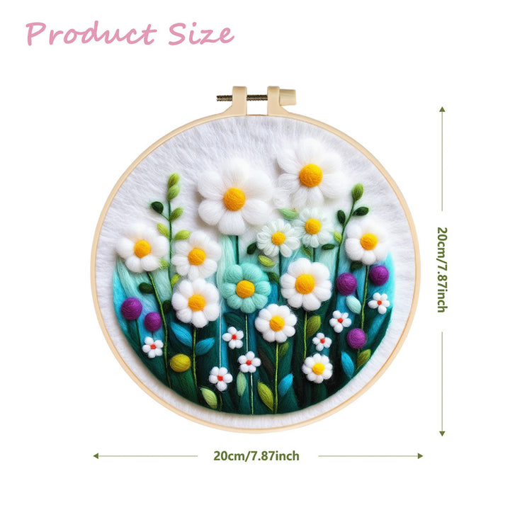 Lush White Wildflowers Wool Needle Felting Painting Kit