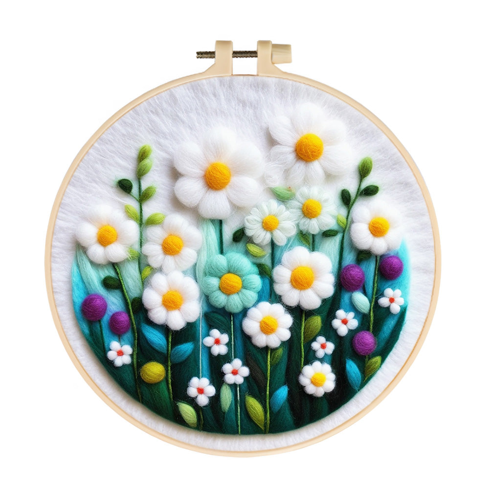 Lush White Wildflowers Wool Needle Felting Painting Kit