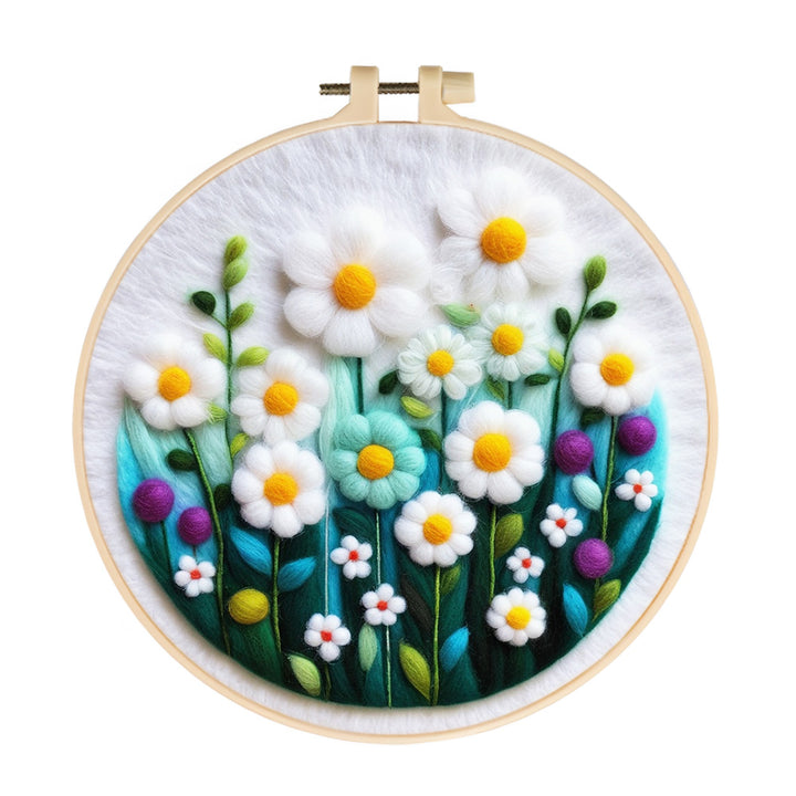 Lush White Wildflowers Wool Needle Felting Painting Kit