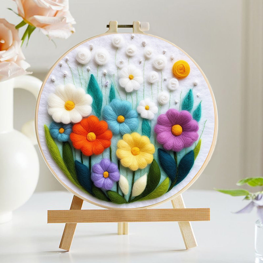 Lush Colorful Wildflowers Wool Needle Felting Painting Kit