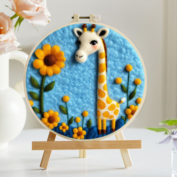 Charming Giraffe in a Field of Flowers Wool Needle Felting Painting Kit