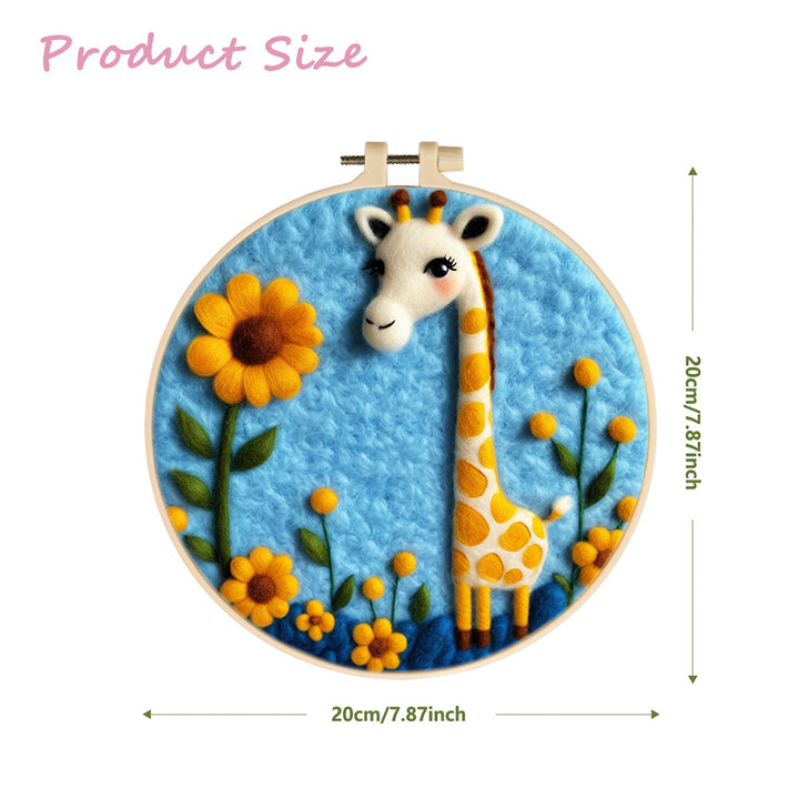 Charming Giraffe in a Field of Flowers Wool Needle Felting Painting Kit