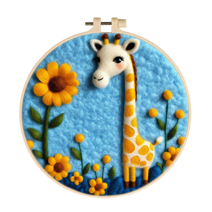 Charming Giraffe in a Field of Flowers Wool Needle Felting Painting Kit