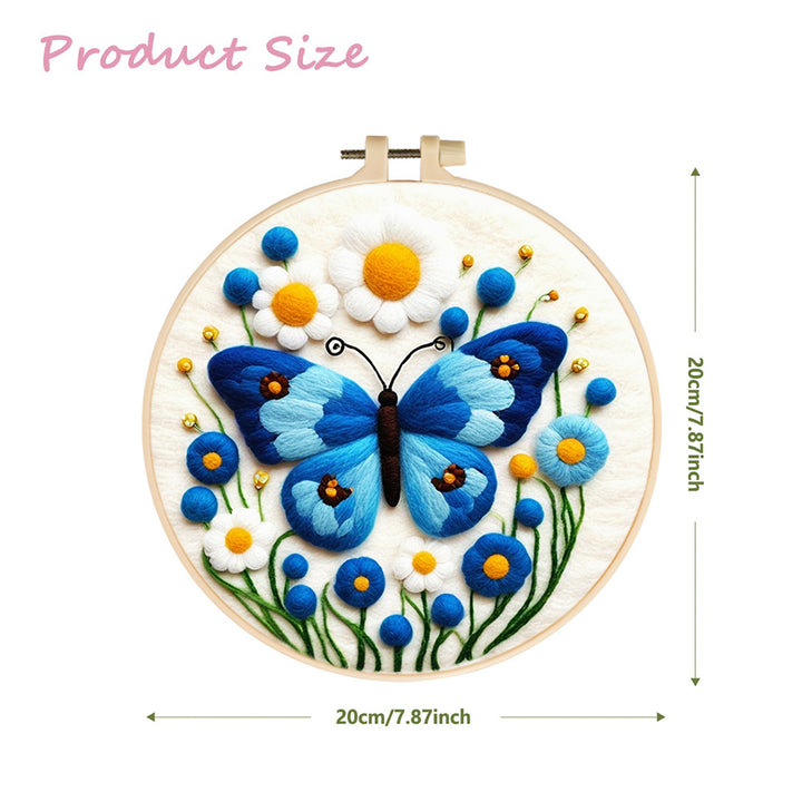Blue Butterfly and Flowers Wool Needle Felting Painting Kit