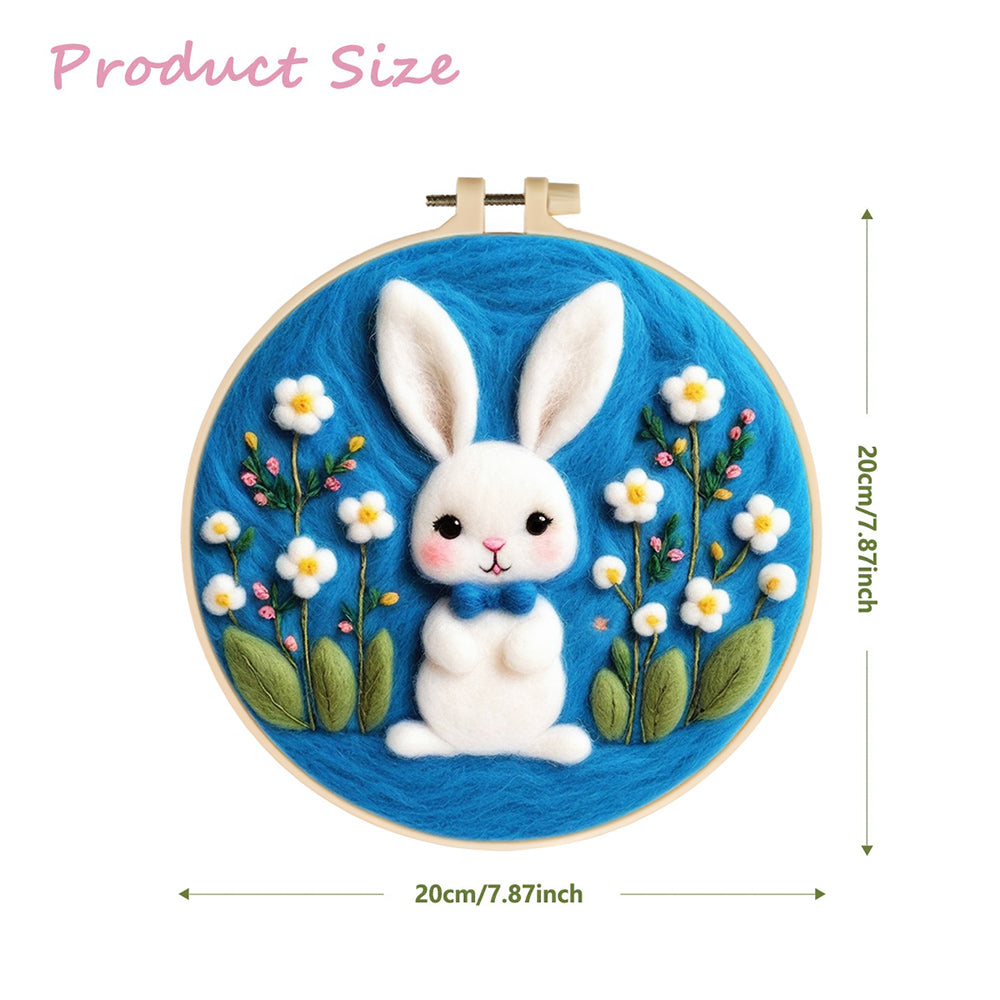 Cute Rabbits and White Flowers Wool Needle Felting Painting Kit