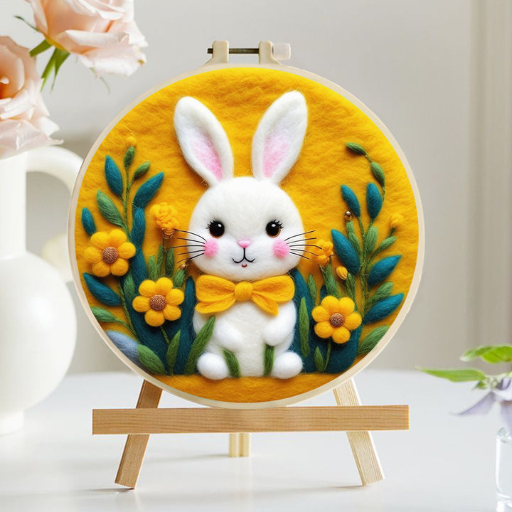 Rabbits with Bright Yellow Flowers Wool Needle Felting Painting Kit