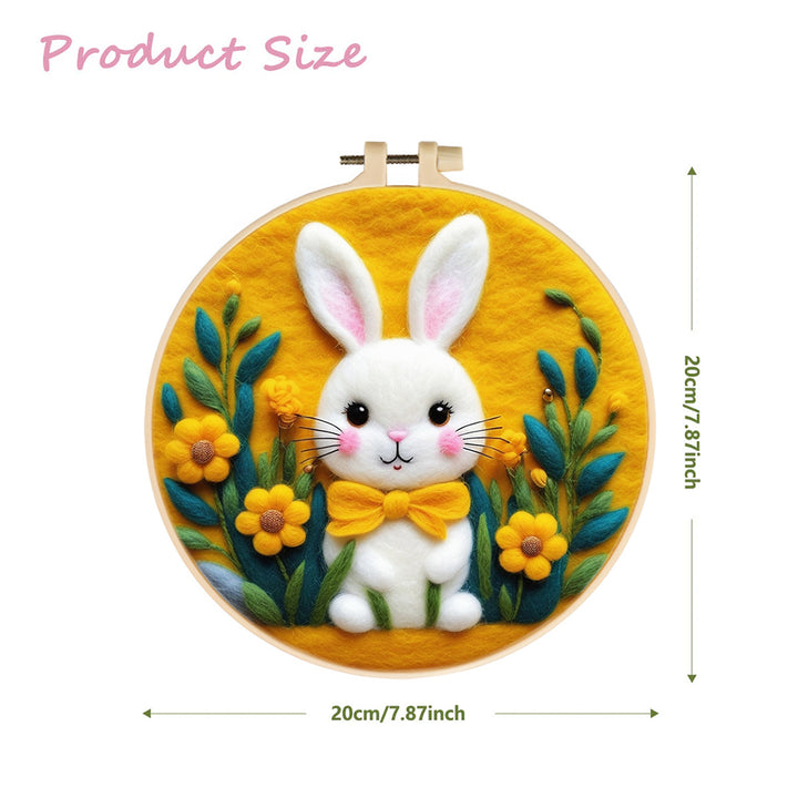 Rabbits with Bright Yellow Flowers Wool Needle Felting Painting Kit