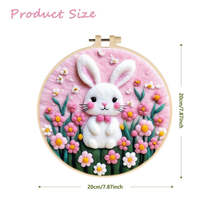 White Rabbit among Pink Flowers Wool Needle Felting Painting Kit