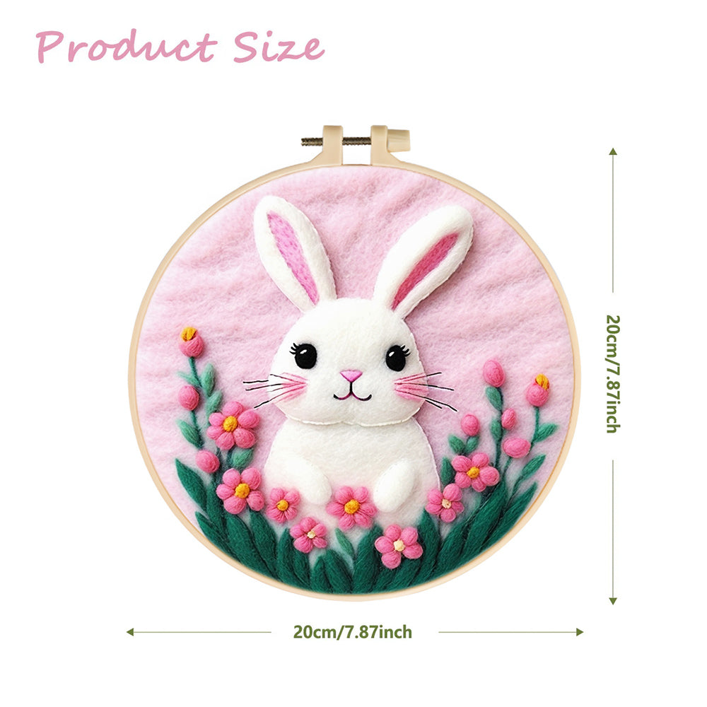 Sweet Rabbits Among Pink Blooms Wool Needle Felting Painting Kit