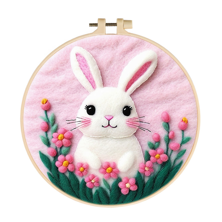 Sweet Rabbits Among Pink Blooms Wool Needle Felting Painting Kit