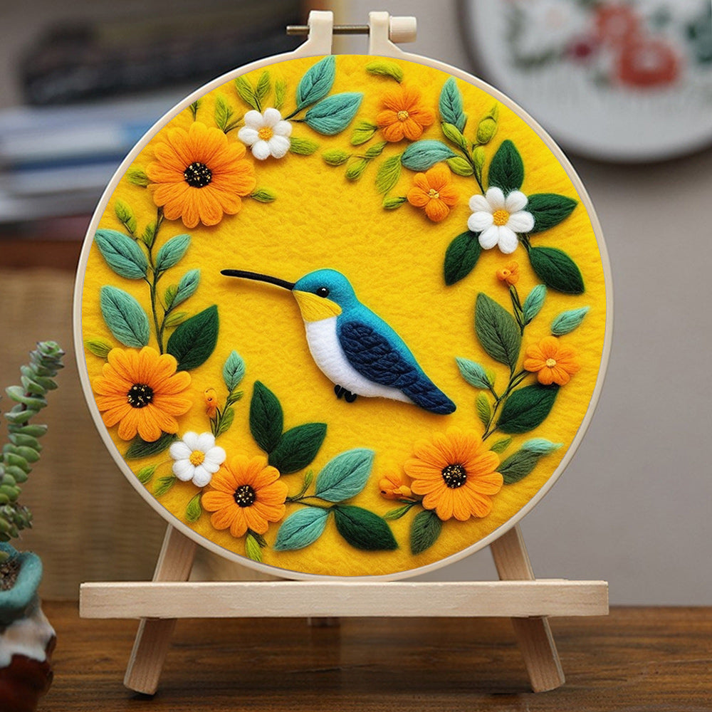 Charming Bird Within Flower Wreath Wool Needle Felting Painting Kit