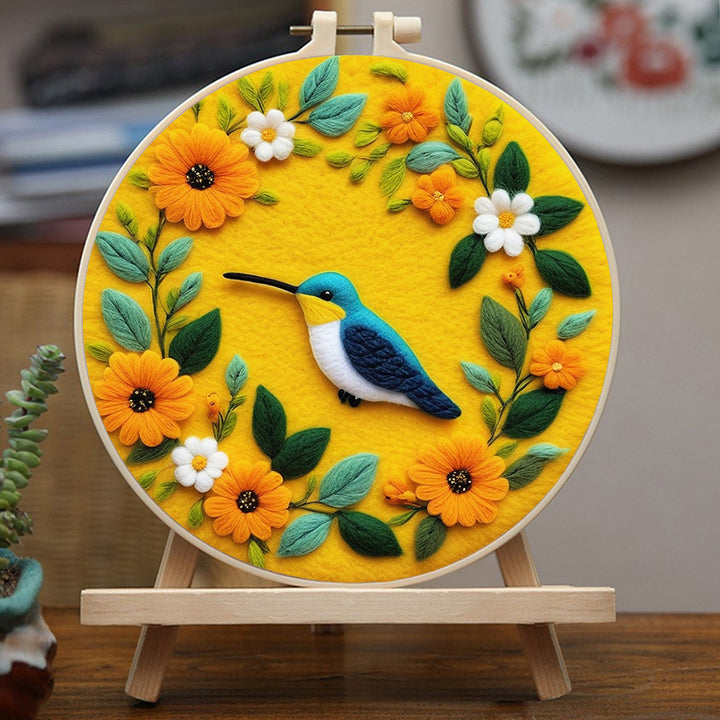 Charming Bird Within Flower Wreath Wool Needle Felting Painting Kit