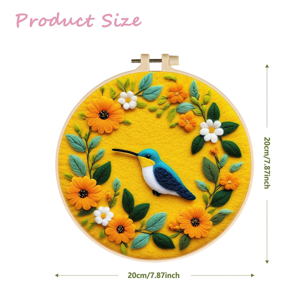 Charming Bird Within Flower Wreath Wool Needle Felting Painting Kit