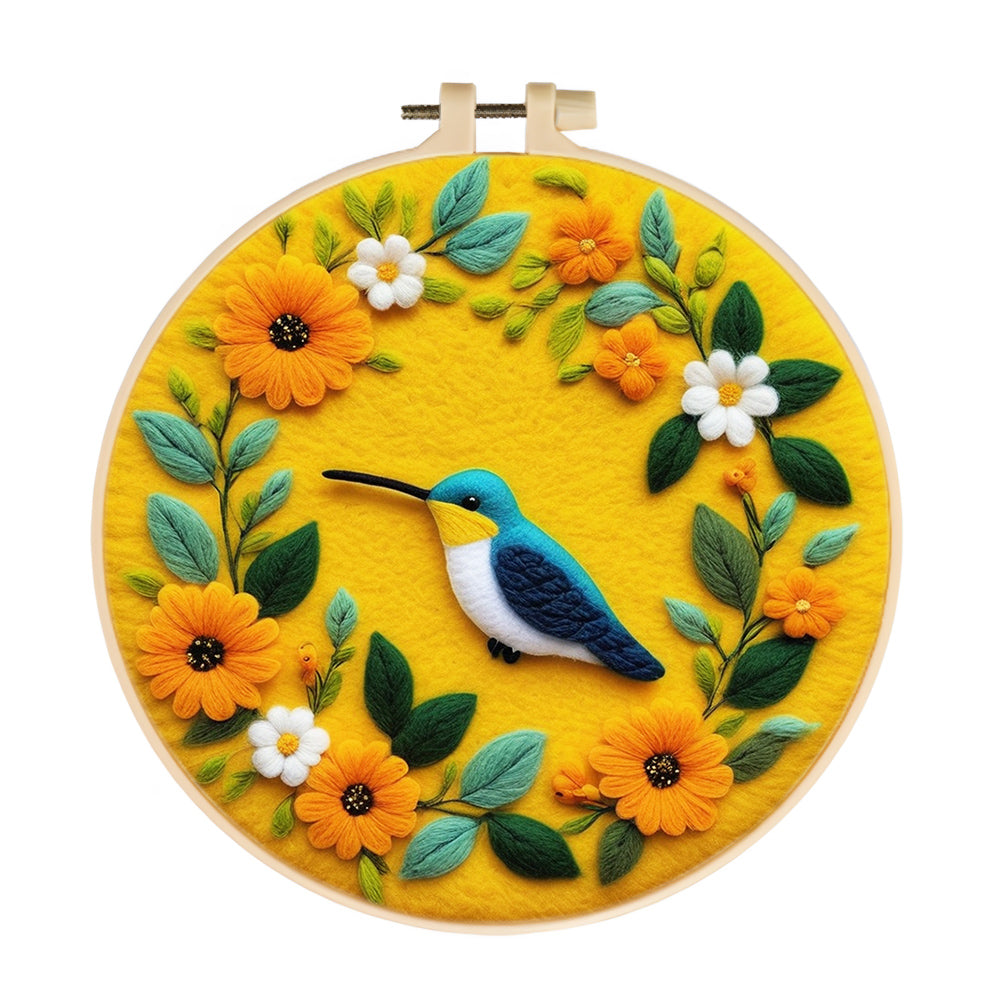 Charming Bird Within Flower Wreath Wool Needle Felting Painting Kit