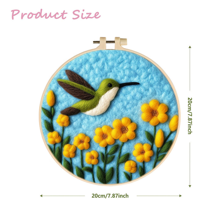 Hummingbird and Yellow Flowers Wool Needle Felting Painting Kit