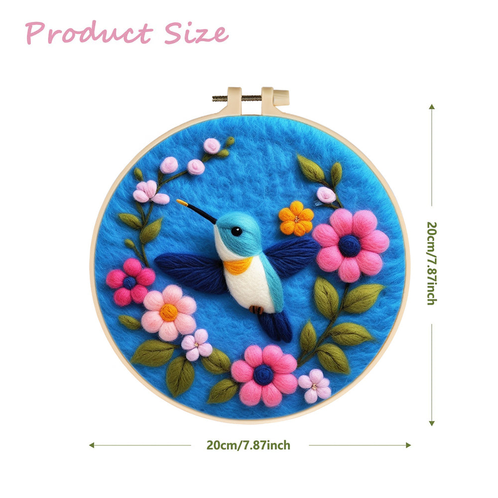 Small Hummingbird Surrounded by Blossoms Wool Needle Felting Painting Kit