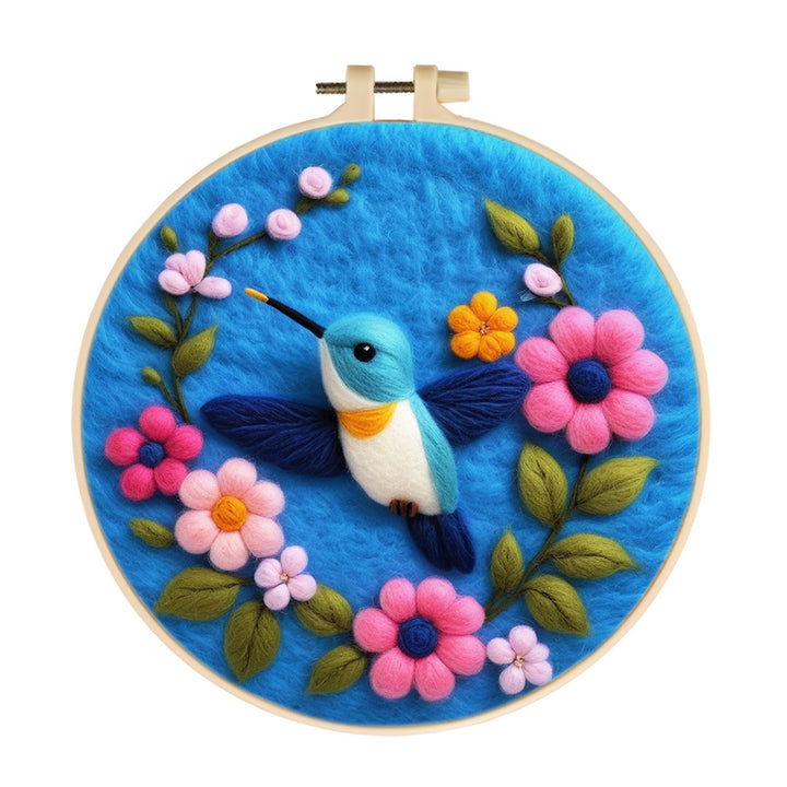 Small Hummingbird Surrounded by Blossoms Wool Needle Felting Painting Kit