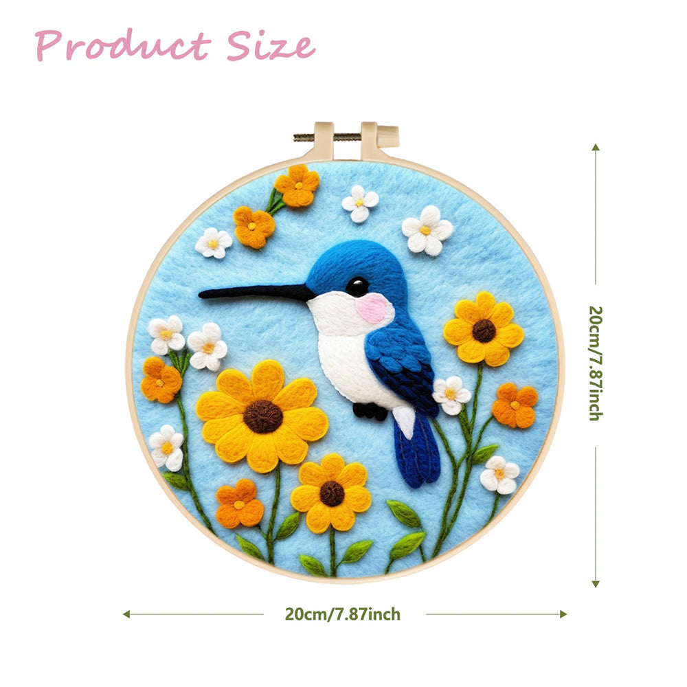 Blue Bird Hovering Soft Flowers Wool Needle Felting Painting Kit