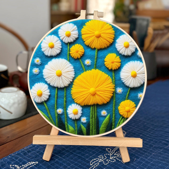 Yellow and White Dandelion Wool Needle Felting Painting Kit