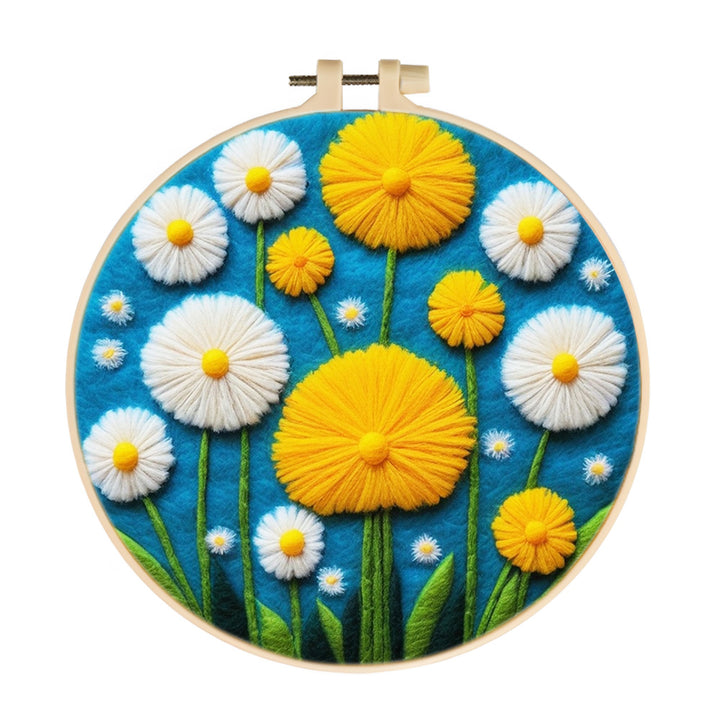 Yellow and White Dandelion Wool Needle Felting Painting Kit