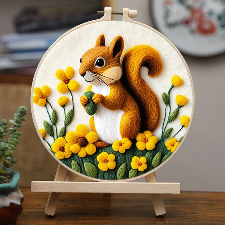 Squirrel in the Yellow Flower Field Wool Needle Felting Painting Kit