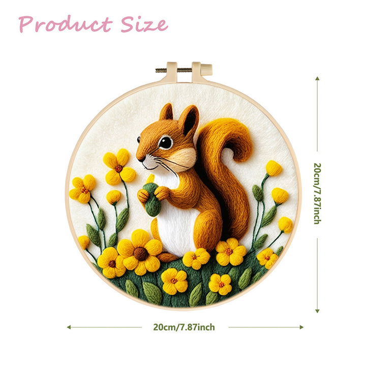 Squirrel in the Yellow Flower Field Wool Needle Felting Painting Kit