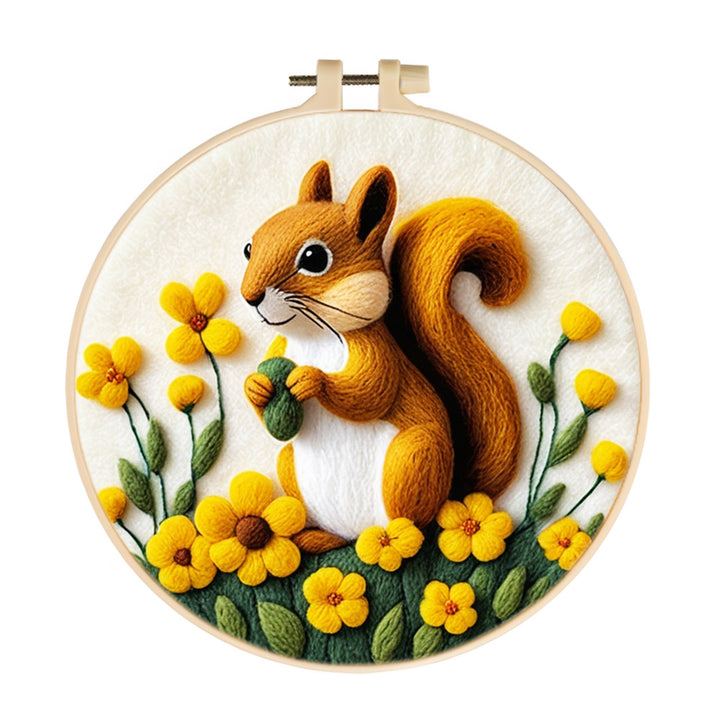Squirrel in the Yellow Flower Field Wool Needle Felting Painting Kit