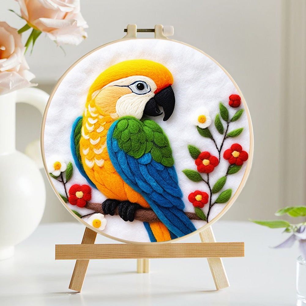 A Colorful Parrot on Flowering Branch Wool Needle Felting Painting Kit
