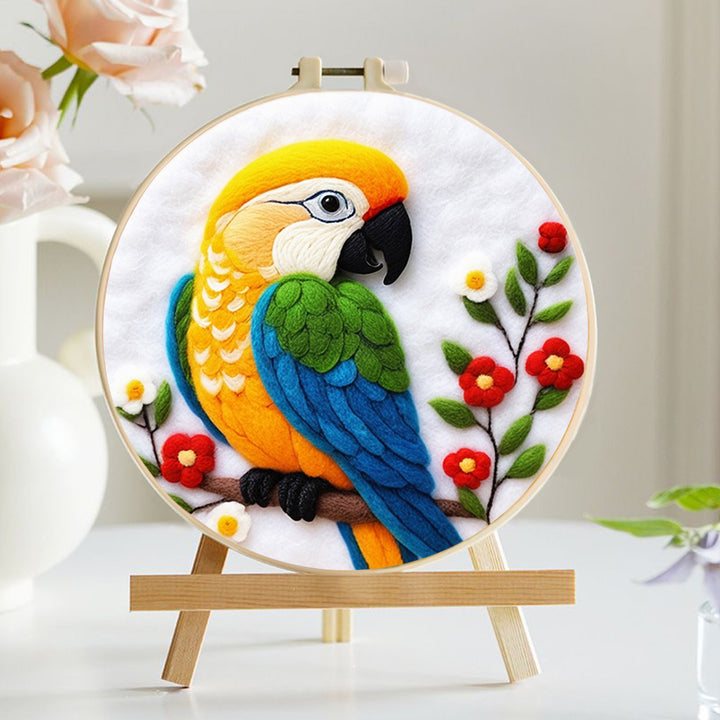 A Colorful Parrot on Flowering Branch Wool Needle Felting Painting Kit