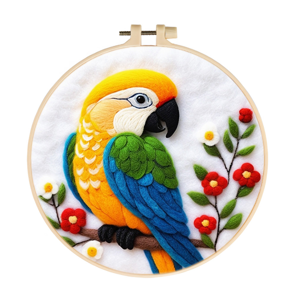 A Colorful Parrot on Flowering Branch Wool Needle Felting Painting Kit