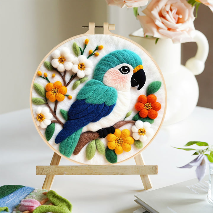 A Parrot on the Colorful Flowering Branch Wool Needle Felting Painting Kit