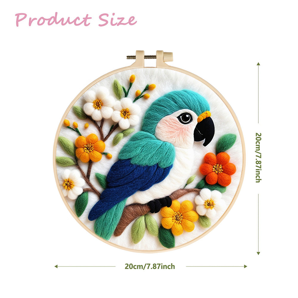 A Parrot on the Colorful Flowering Branch Wool Needle Felting Painting Kit