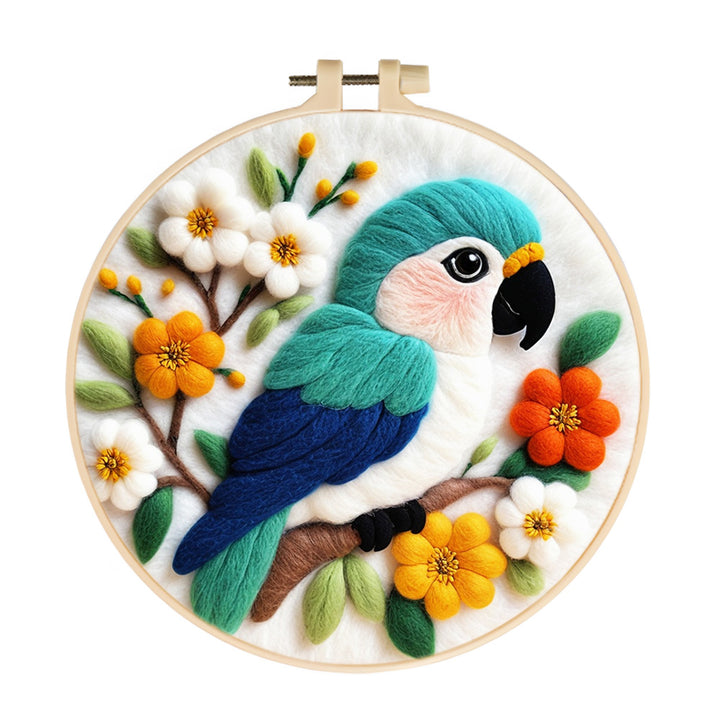 A Parrot on the Colorful Flowering Branch Wool Needle Felting Painting Kit