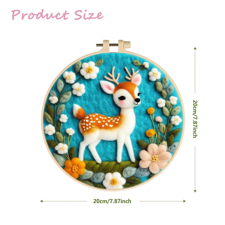 Deer Pausing Among Spring Flowers Wool Needle Felting Painting Kit